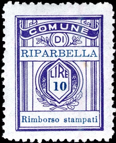 Marca da Bollo del Comune di RIPARBELLA su Carta Bianca di dimensioni 21 x 28 mm