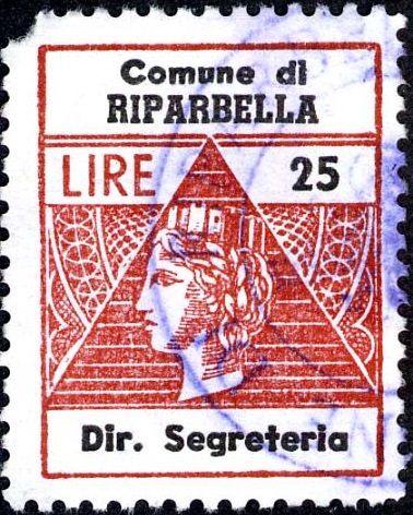 Marca da Bollo del Comune di RIPARBELLA su Carta Bianca di dimensioni 21,5 x 27,5 mm