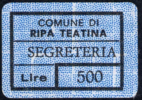 Marca da Bollo del Comune di RIPA TEATINA su Carta Bianca di dimensioni 20 x 14 mm