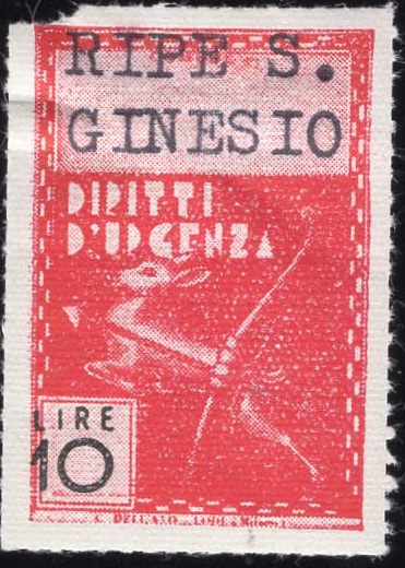 Marca da Bollo del Comune di RIPE SAN GINESIO su Carta Bianca di dimensioni 22,5 X 33 mm