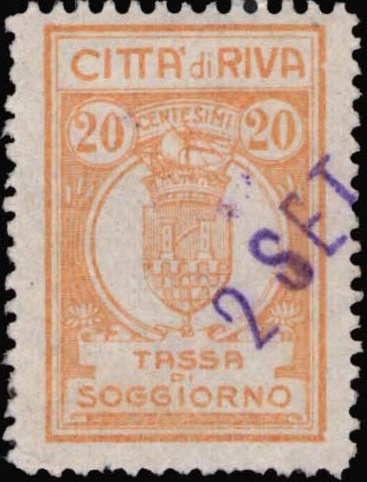 Marca da Bollo del Comune di RIVA DEL GARDA su Carta Bianca di dimensioni 19 x 29 mm