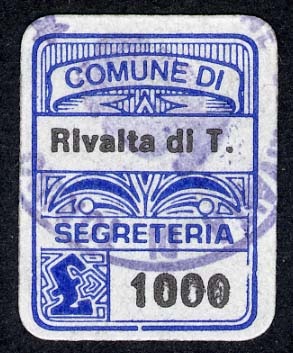 Marca da Bollo del Comune di RIVALTA DI TORINO su di dimensioni 15,5 x 20,5 mm