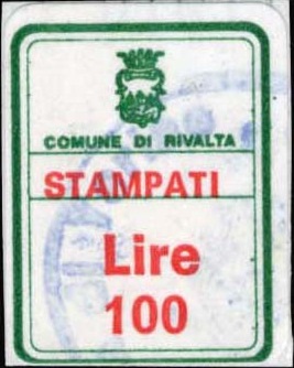 Marca da Bollo del Comune di RIVALTA DI TORINO su Carta Bianca di dimensioni mm