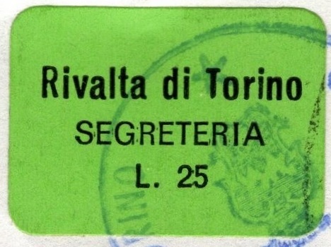 Marca da Bollo del Comune di RIVALTA DI TORINO su Carta Colorata di dimensioni 20,5 x 16,5 mm