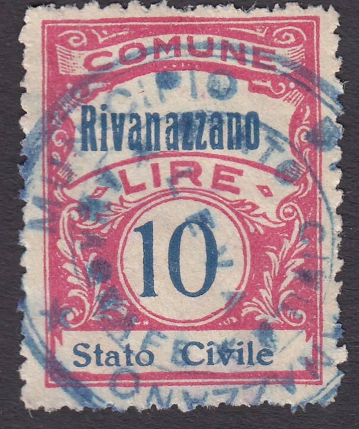 Marca da Bollo del Comune di RIVANAZZANO TERME su Carta Bianca di dimensioni 22 x 29 mm