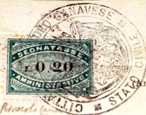 Marca da Bollo del Comune di RIVAROLO CANAVESE su Carta Bianca di dimensioni 25 x 18,5 mm