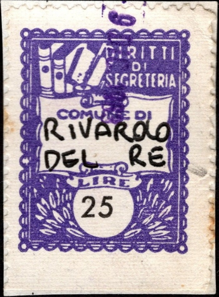 Marca da Bollo del Comune di RIVAROLO DEL RE su Carta Bianca di dimensioni 22 x 29 mm