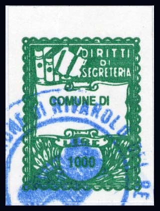 Marca da Bollo del Comune di RIVAROLO DEL RE su Carta Bianca di dimensioni 22 x 29 mm