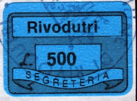 Marca da Bollo del Comune di RIVODUTRI su Carta Colorata di dimensioni 19 x 14,5 mm