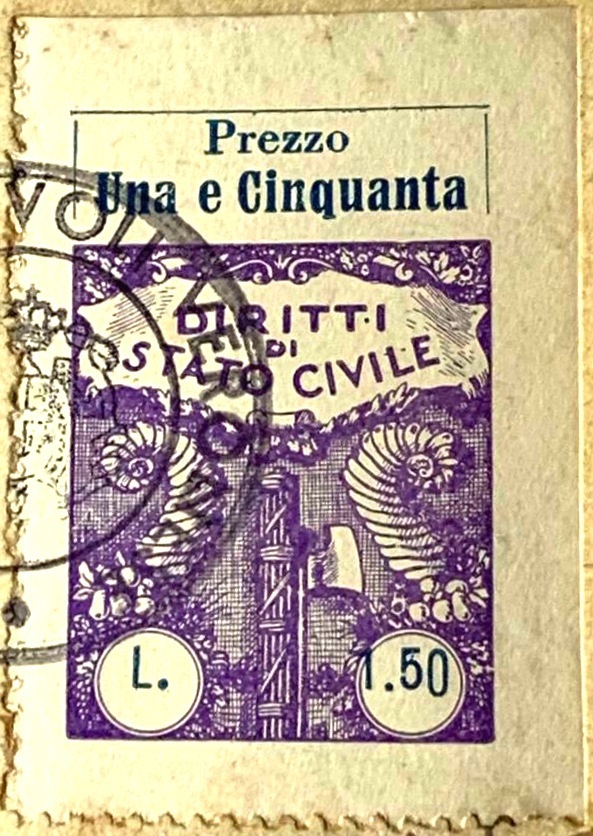 Marca da Bollo del Comune di RIVOLI VERONESE su Carta Bianca di dimensioni 24 x 35 mm