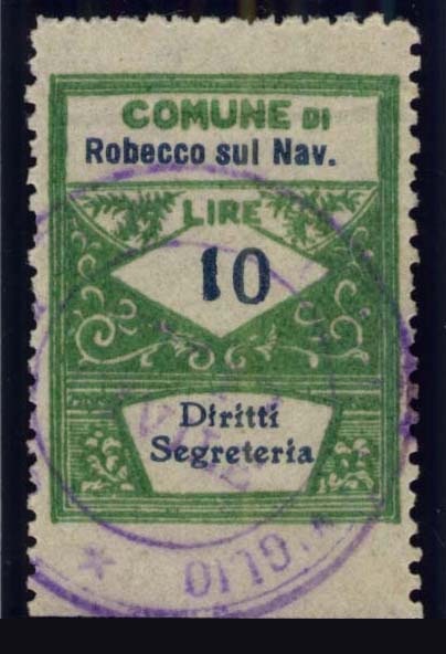 Marca da Bollo del Comune di ROBECCO SUL NAVIGLIO su Carta Bianca Sottile di dimensioni 22 x 28,5 mm