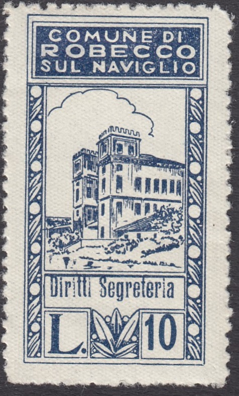 Marca da Bollo del Comune di ROBECCO SUL NAVIGLIO su Carta Bianca di dimensioni 21,5 x 41,5 mm