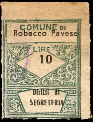 Marca da Bollo del Comune di ROBECCO PAVESE su di dimensioni 21,5 x 28,5 mm