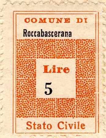 Marca da Bollo del Comune di ROCCABASCERANA su Carta Bianca di dimensioni 20 x 28,5 mm