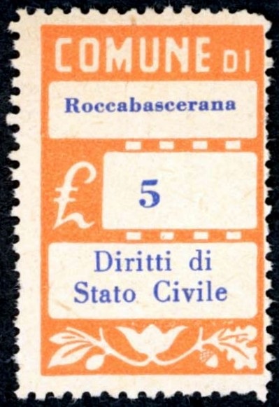 Marca da Bollo del Comune di ROCCABASCERANA su Carta Bianca di dimensioni 20 x 30 mm