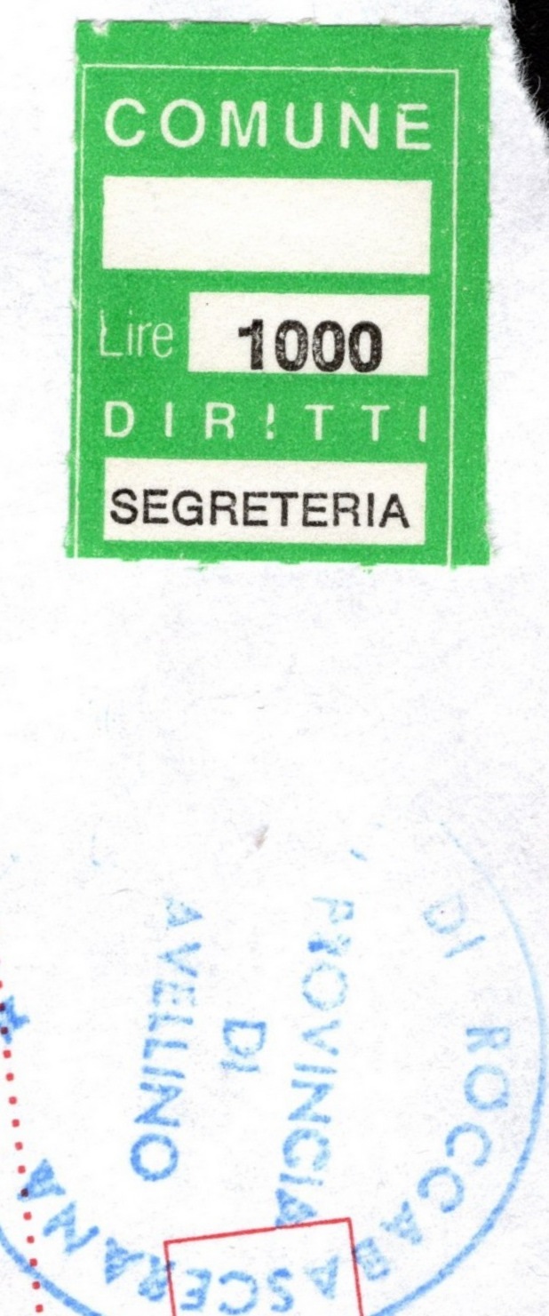 Marca da Bollo del Comune di ROCCABASCERANA su Carta Bianca di dimensioni 20 x 26 mm