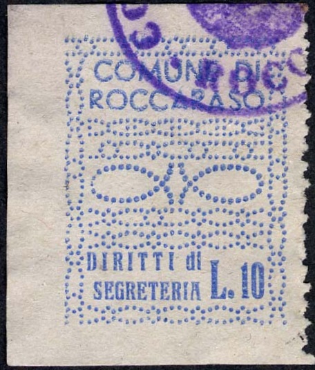 Marca da Bollo del Comune di ROCCACASALE su Carta Bianca di dimensioni mm