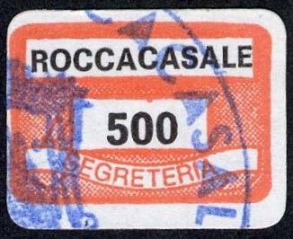 Marca da Bollo del Comune di ROCCACASALE su di dimensioni 19 x 13 mm