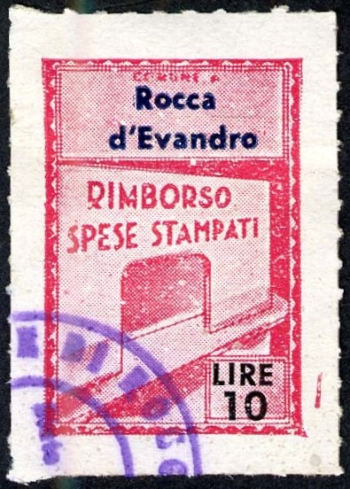 Marca da Bollo del Comune di ROCCA D´EVANDRO su Carta Bianca di dimensioni 25,5 x 36 mm