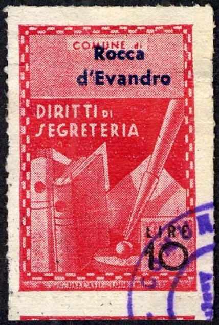 Marca da Bollo del Comune di ROCCA D´EVANDRO su Carta Bianca di dimensioni 25 x 35 mm