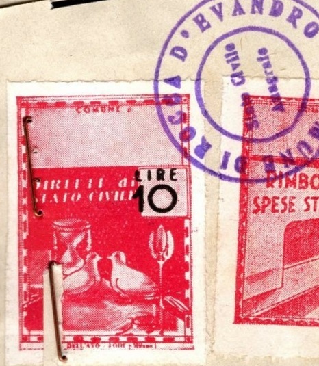 Marca da Bollo del Comune di ROCCA D´EVANDRO su Carta Bianca di dimensioni 25 x 35 mm