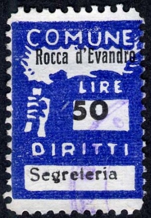 Marca da Bollo del Comune di ROCCA D´EVANDRO su Carta Bianca Sottile di dimensioni 18,5 x 26 mm