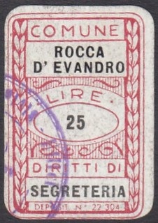 Marca da Bollo del Comune di ROCCA D´EVANDRO su Carta Bianca di dimensioni 20 x 30 mm