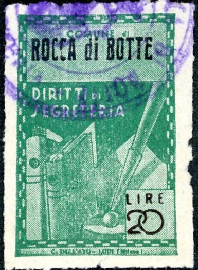 Marca da Bollo del Comune di ROCCA DI BOTTE su Carta Bianca Sottile di dimensioni 21 X 32 mm