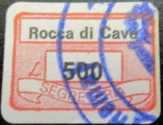 Marca da Bollo del Comune di ROCCA DI CAVE su Carta Bianca di dimensioni 19 x 14 mm