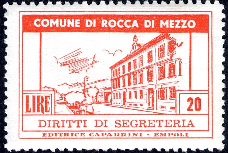 Marca da Bollo del Comune di ROCCA DI MEZZO su Carta Bianca di dimensioni 44 x 29 mm