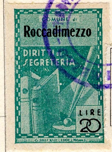 Marca da Bollo del Comune di ROCCA DI MEZZO su Carta Bianca Sottile di dimensioni 21,5 x 32 mm