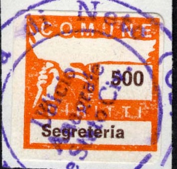 Marca da Bollo del Comune di ROCCA DI NETO su Carta Bianca di dimensioni 17,5 x 17,5 mm