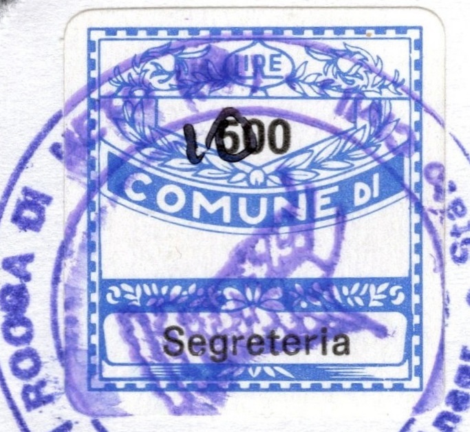 Marca da Bollo del Comune di ROCCA DI NETO su Carta Bianca di dimensioni 17,5 x 17,5 mm