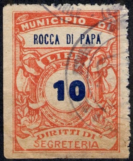 Marca da Bollo del Comune di ROCCA DI PAPA su Carta Bianca Sottile di dimensioni 25,5 x 34 mm