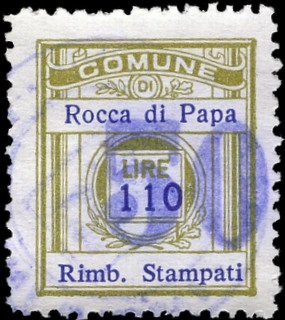 Marca da Bollo del Comune di ROCCA DI PAPA su Carta Bianca di dimensioni 21 x 24,5 mm