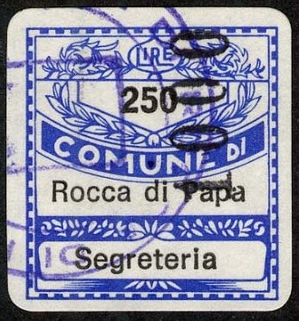 Marca da Bollo del Comune di ROCCA DI PAPA su Carta Bianca di dimensioni 19 x 21 mm