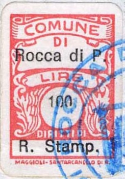 Marca da Bollo del Comune di ROCCA DI PAPA su Carta Bianca di dimensioni 18,5 x 27,5 mm