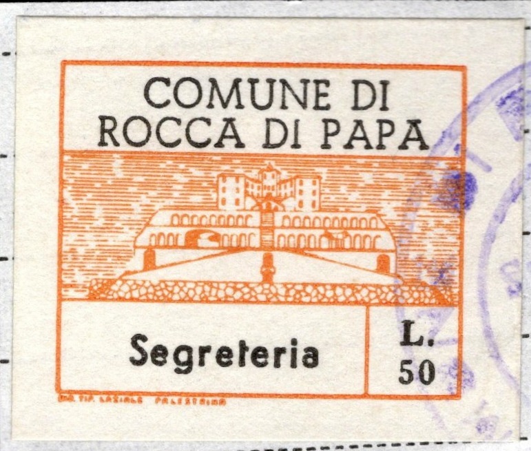 Marca da Bollo del Comune di ROCCA DI PAPA su Carta Bianca di dimensioni 22 x 13 mm