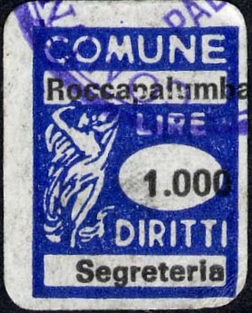Marca da Bollo del Comune di ROCCAPALUMBA su Carta Bianca di dimensioni 15 x 20 mm