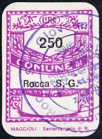 Marca da Bollo del Comune di ROCCA SAN GIOVANNI su Carta Bianca di dimensioni 20,5 x 28,5 mm