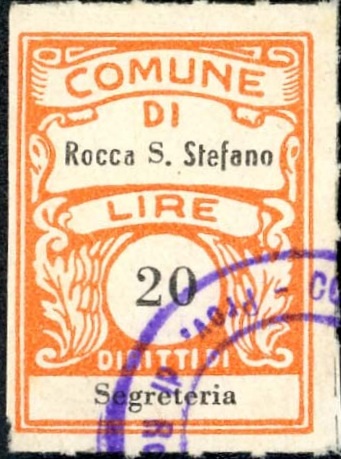 Marca da Bollo del Comune di ROCCA SANTO STEFANO su Carta Bianca Sottile di dimensioni 20 x 27 mm