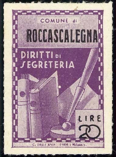 Marca da Bollo del Comune di ROCCASCALEGNA su di dimensioni 21 X 32 mm