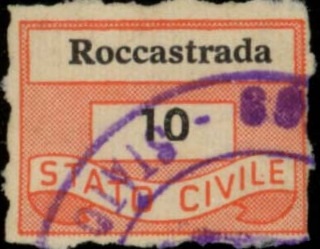 Marca da Bollo del Comune di ROCCASTRADA su di dimensioni 19,5 x 14,5 mm