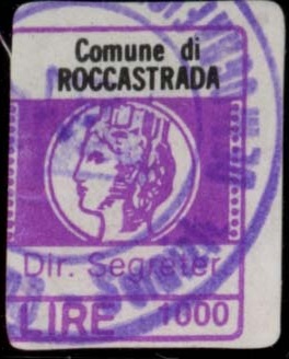 Marca da Bollo del Comune di ROCCASTRADA su Carta Bianca di dimensioni 16 x 20 mm