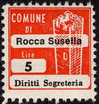 Marca da Bollo del Comune di ROCCA SUSELLA su Carta Bianca di dimensioni 20 x 20 mm