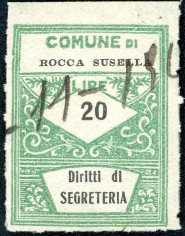 Marca da Bollo del Comune di ROCCA SUSELLA su Carta Bianca Sottile di dimensioni 22 x 29 mm