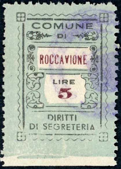 Marca da Bollo del Comune di ROCCAVIONE su Carta Bianca di dimensioni mm