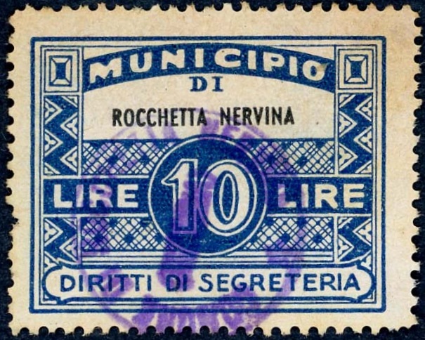 Marca da Bollo del Comune di ROCCHETTA NERVINA su Carta Bianca di dimensioni mm