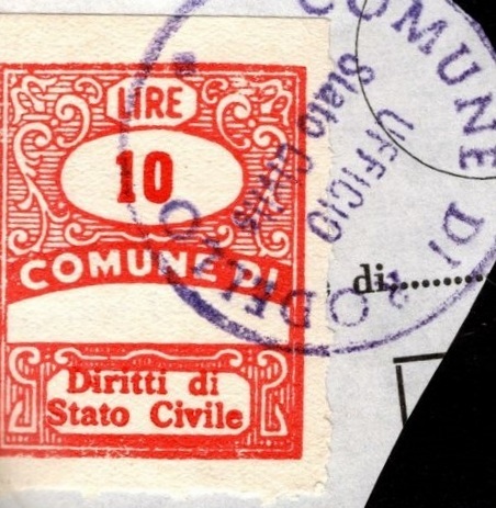 Marca da Bollo del Comune di RODELLO su Carta Bianca di dimensioni 22,5 x 29 mm
