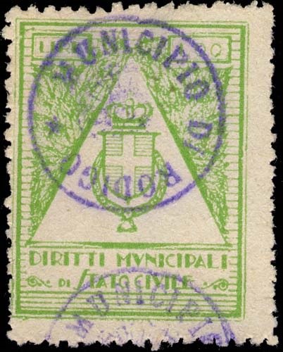 Marca da Bollo del Comune di RODIGO su Carta Bianca Sottile di dimensioni 23 X 30 mm